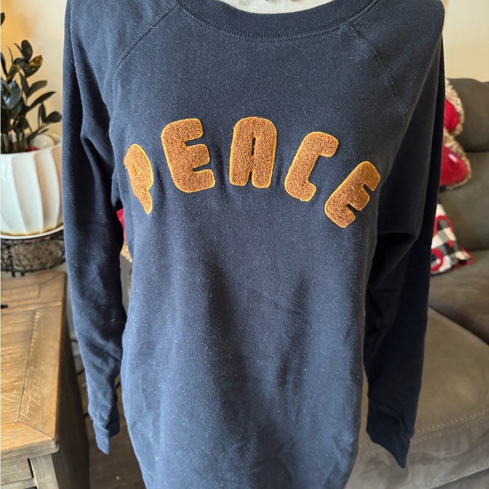 American Eagle Outfitters Navy Blue Sweatshirt with Orange Peace Design